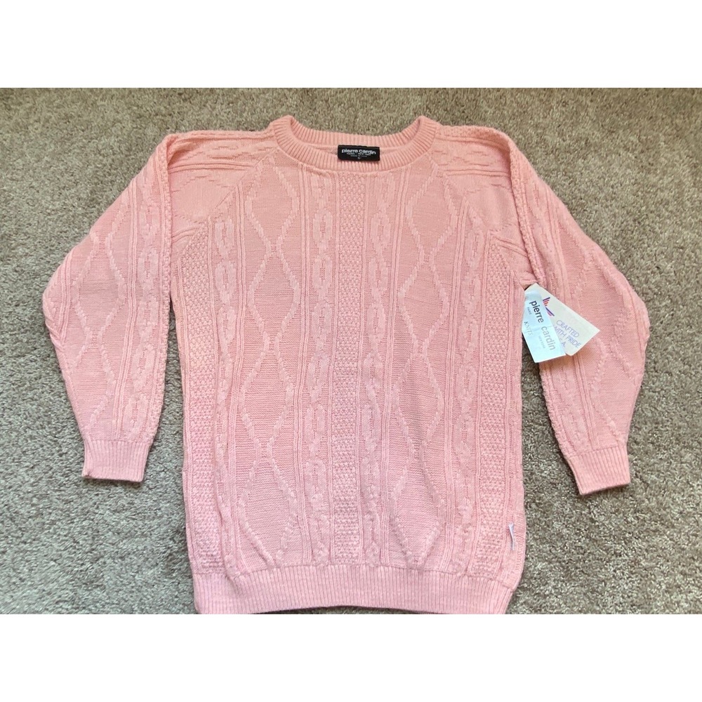 Pierre Cardin Sweater Women Large Preppy Cable Crew Neck New Wool Pastel Y2 sku9
